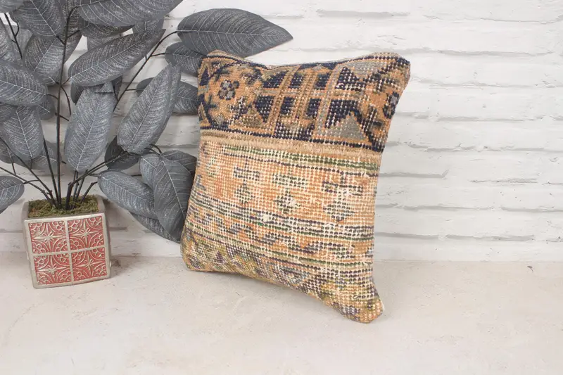 14x14 Blue Pillow Sham, Interior Designer Pillow, Ethnic Pillow, Pillow, Lounge Throw Pillow Sham, Pillow for Sofa, Ethnical Kilim Rug Pillow - 4