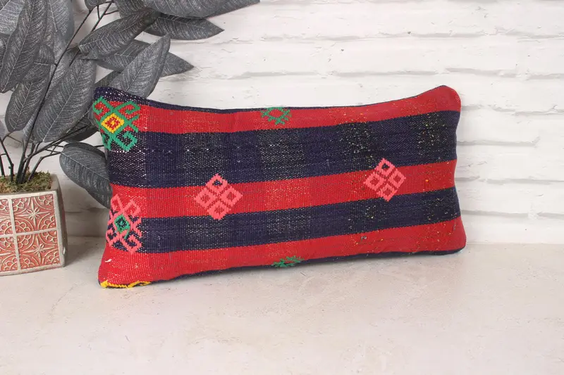 Bench Pillow Case, Ethnic Cushion Cover, Pillow Case, Boho Pillow Sham Cover, Vintage Kilim Pillow, Pillow for Couch, 10x20 Red Pillow - 3