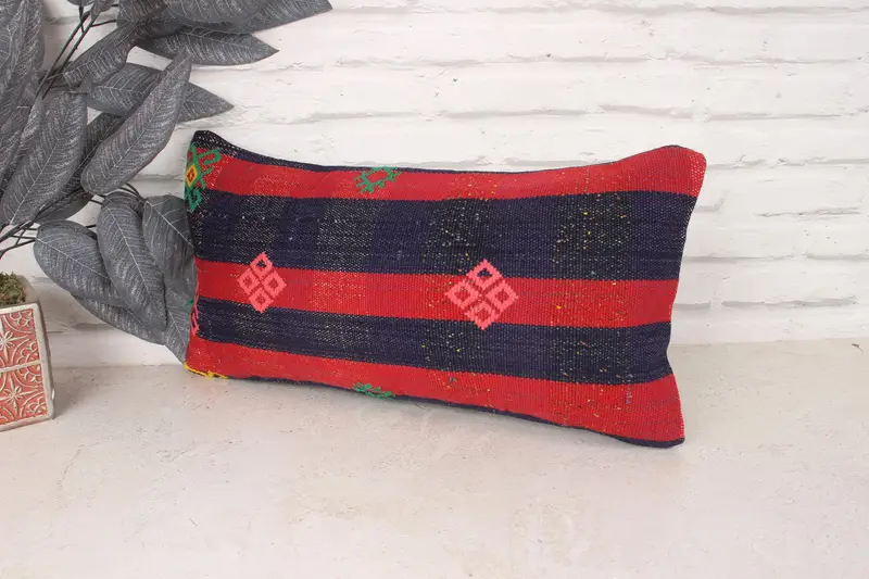 Bench Pillow Case, Ethnic Cushion Cover, Pillow Case, Boho Pillow Sham Cover, Vintage Kilim Pillow, Pillow for Couch, 10x20 Red Pillow - 4