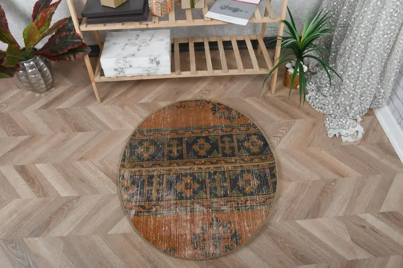 Alfombra Ikat naranja y azul vibrante, 2,5 x 3 pies