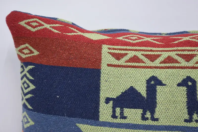 Anatolian Pillow, Pillow Case, Boho Pillow Sham Cover, Pillow for Couch, Retro Throw Pillow, 20x28 Blue Pillow Case, Handmade Kilim Cushion - 2