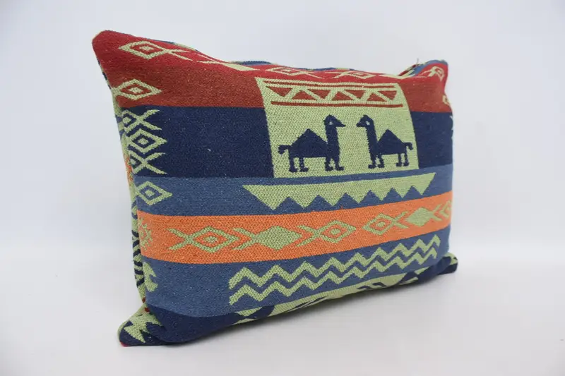 Anatolian Pillow, Pillow Case, Boho Pillow Sham Cover, Pillow for Couch, Retro Throw Pillow, 20x28 Blue Pillow Case, Handmade Kilim Cushion - 3