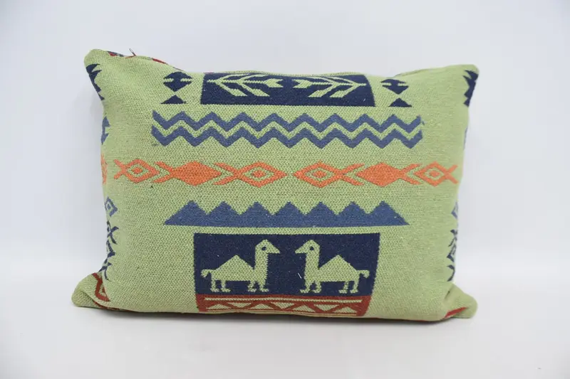 Anatolian Pillow, Pillow Case, Boho Pillow Sham Cover, Pillow for Couch, Retro Throw Pillow, 20x28 Blue Pillow Case, Handmade Kilim Cushion - 6
