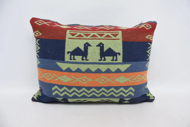 Anatolian Pillow, Pillow Case, Boho Pillow Sham Cover, Pillow for Couch, Retro Throw Pillow, 20x28 Blue Pillow Case, Handmade Kilim Cushion - 1