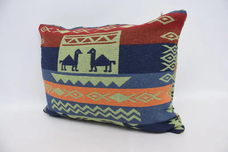 Anatolian Pillow, Pillow Case, Boho Pillow Sham Cover, Pillow for Couch, Retro Throw Pillow, 20x28 Blue Pillow Case, Handmade Kilim Cushion - 4