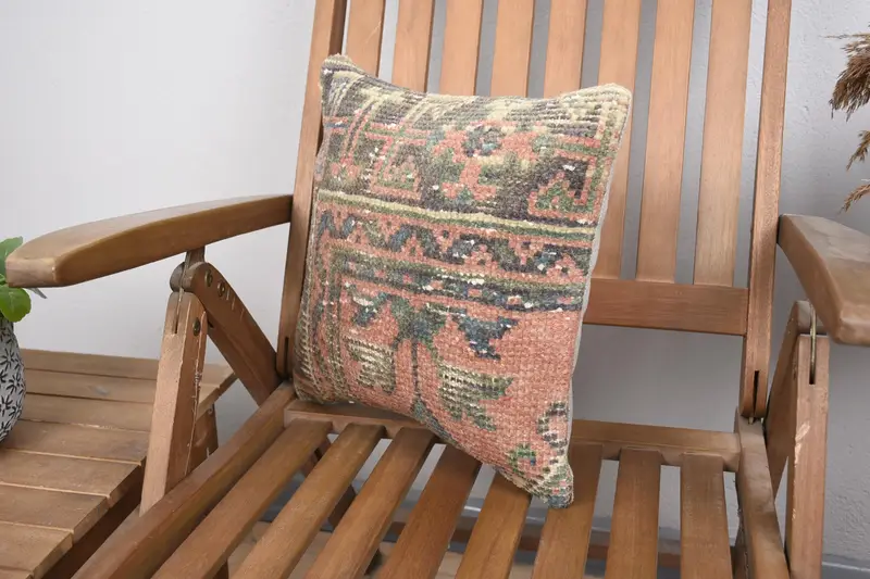 Personalized Gift Pillow Cushion, 14x14 Pink Cushion Case, Turkish Pillow, Ethnical Kilim Rug Pillow, Nomadic Cushion, Pillow Sham, Boho Pillow - 3