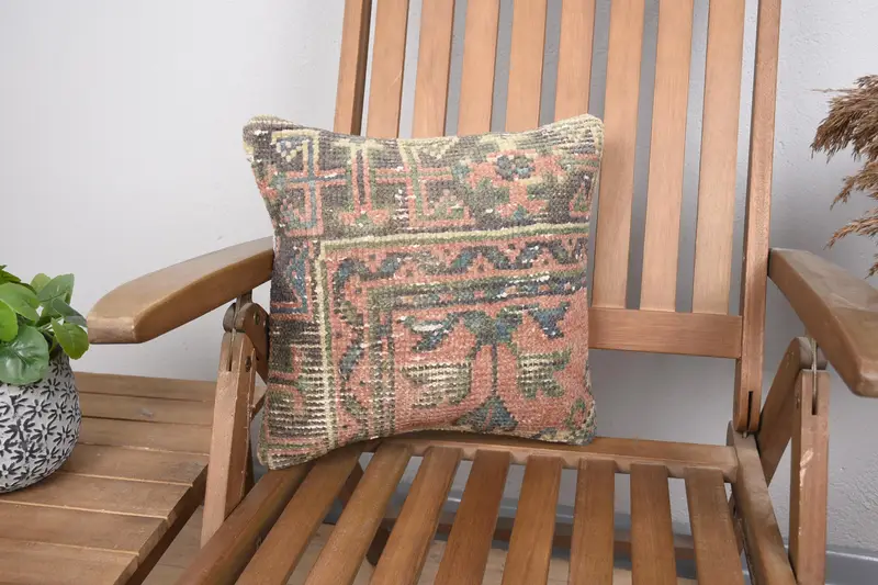 Personalized Gift Pillow Cushion, 14x14 Pink Cushion Case, Turkish Pillow, Ethnical Kilim Rug Pillow, Nomadic Cushion, Pillow Sham, Boho Pillow - 1