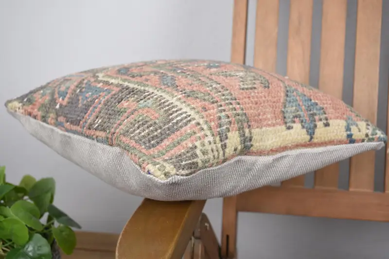 Personalized Gift Pillow Cushion, 14x14 Pink Cushion Case, Turkish Pillow, Ethnical Kilim Rug Pillow, Nomadic Cushion, Pillow Sham, Boho Pillow - 6