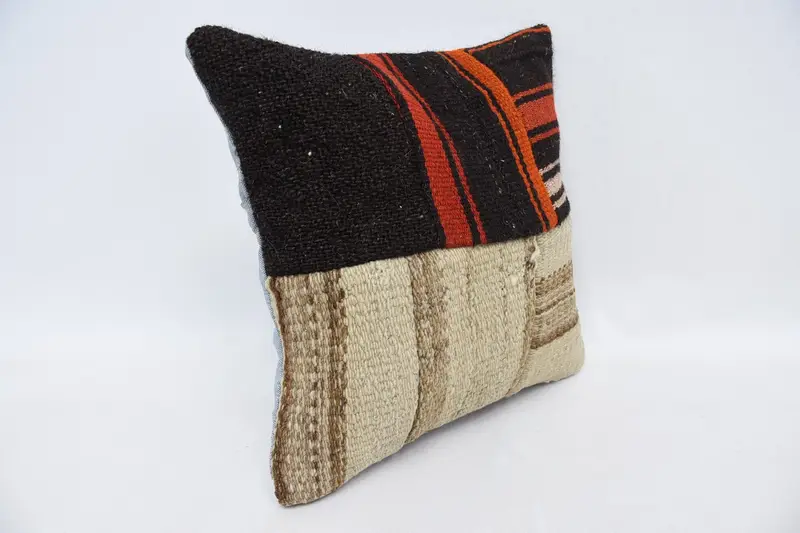 Neutral Cushion Case, Vintage Kilim Throw Pillow, Ethnical Kilim Rug Pillow, 14x14 Brown Cushion, Kilim Pillow Cover, Cushion Case, Ikat Cushion - 3
