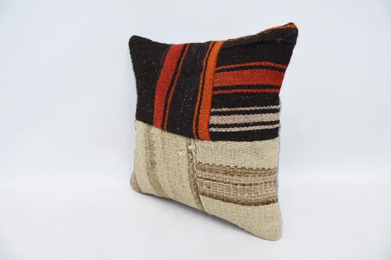 Neutral Cushion Case, Vintage Kilim Throw Pillow, Ethnical Kilim Rug Pillow, 14x14 Brown Cushion, Kilim Pillow Cover, Cushion Case, Ikat Cushion - 4
