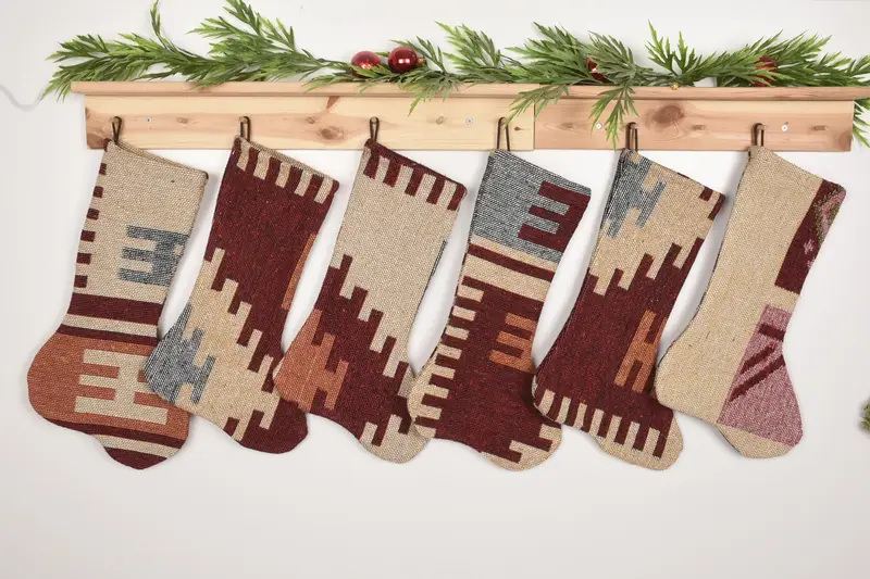 Media navideña Kilim natural, decoración de adornos rústicos tejidos