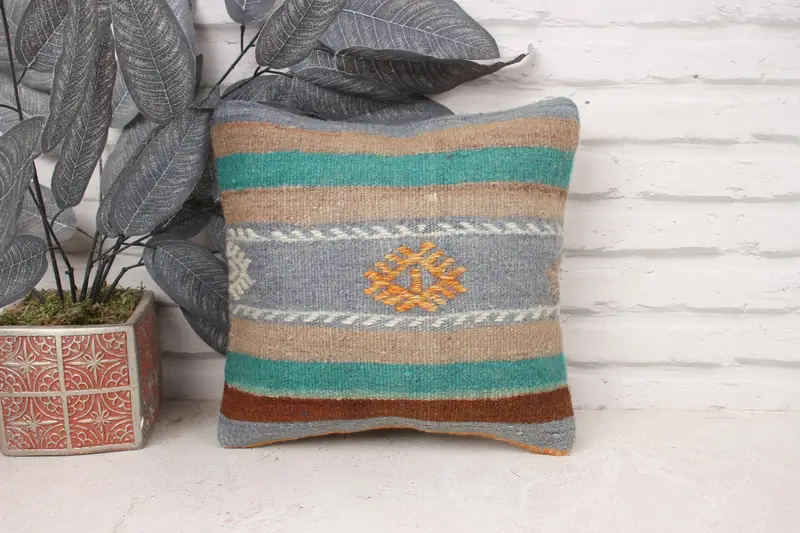 Meditation Pillow Sham, Handwoven Pillow Cover Pillow Cover, Vintage Pillow, Pillow for Sofa, 12x12 Green Cushion Case, Cushion, Antique Pillows - 1