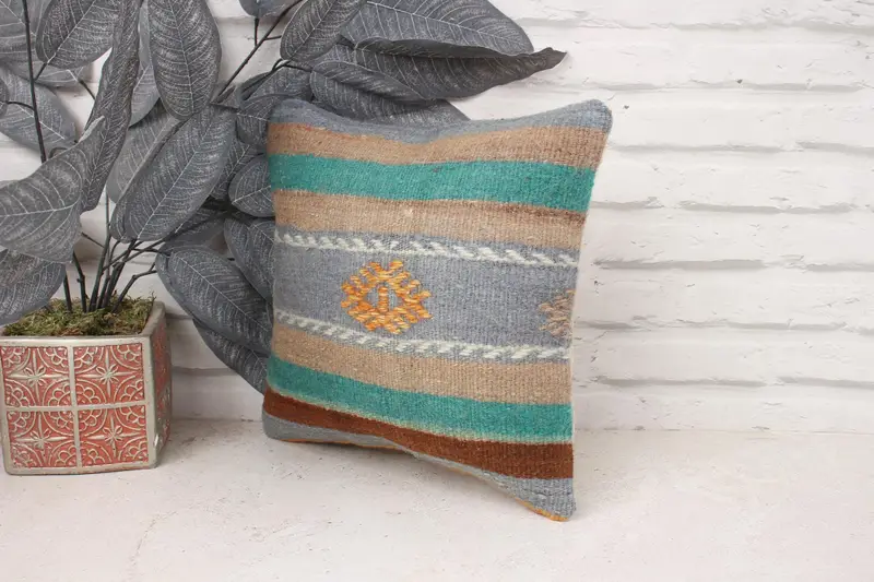 Meditation Pillow Sham, Handwoven Pillow Cover Pillow Cover, Vintage Pillow, Pillow for Sofa, 12x12 Green Cushion Case, Cushion, Antique Pillows - 4