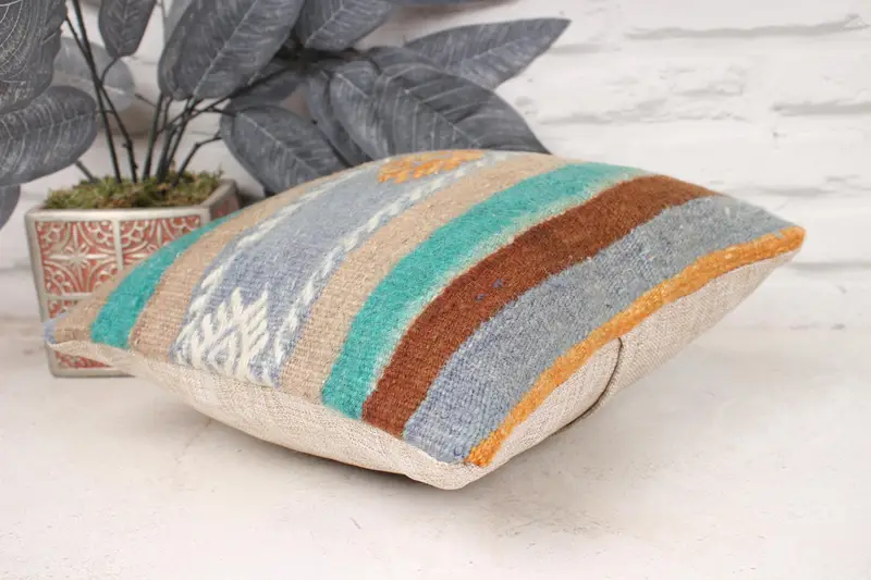 Meditation Pillow Sham, Handwoven Pillow Cover Pillow Cover, Vintage Pillow, Pillow for Sofa, 12x12 Green Cushion Case, Cushion, Antique Pillows - 6