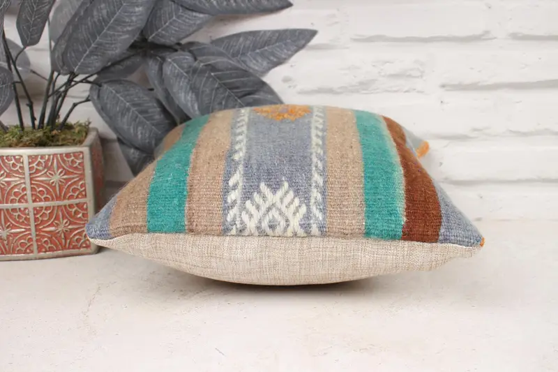 Meditation Pillow Sham, Handwoven Pillow Cover Pillow Cover, Vintage Pillow, Pillow for Sofa, 12x12 Green Cushion Case, Cushion, Antique Pillows - 5