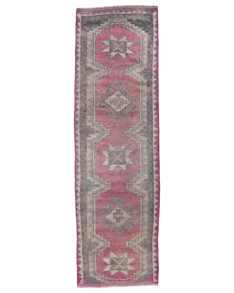Pembe Fas Halısı, Yeşil Desenli 3x10 ft