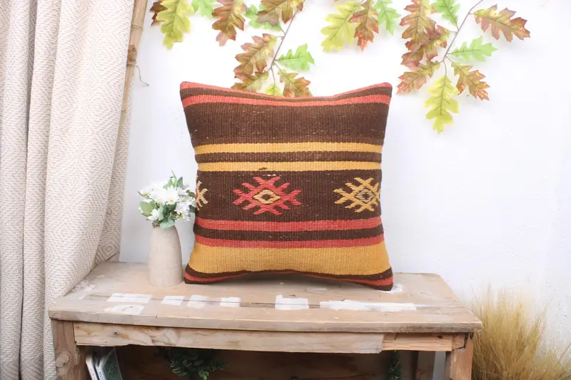 Vintage Pillow, Cushion Cover, Pillow for Sofa, Christmas Pillow Cover, Sustainable Pillow Case, 18x18 Yellow Pillow Sham, Turkish Pillow - 1