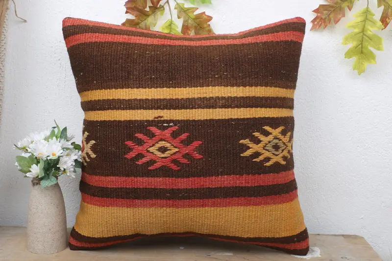 Vintage Pillow, Cushion Cover, Pillow for Sofa, Christmas Pillow Cover, Sustainable Pillow Case, 18x18 Yellow Pillow Sham, Turkish Pillow - 2