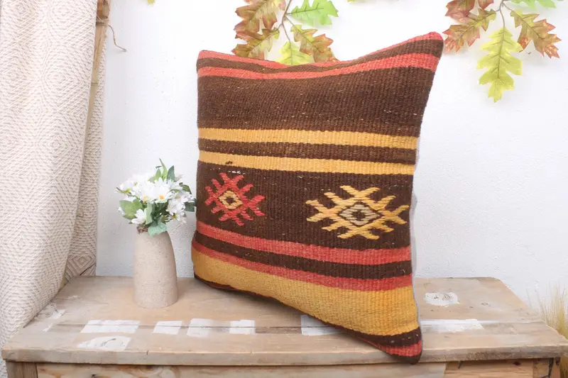 Vintage Pillow, Cushion Cover, Pillow for Sofa, Christmas Pillow Cover, Sustainable Pillow Case, 18x18 Yellow Pillow Sham, Turkish Pillow - 4