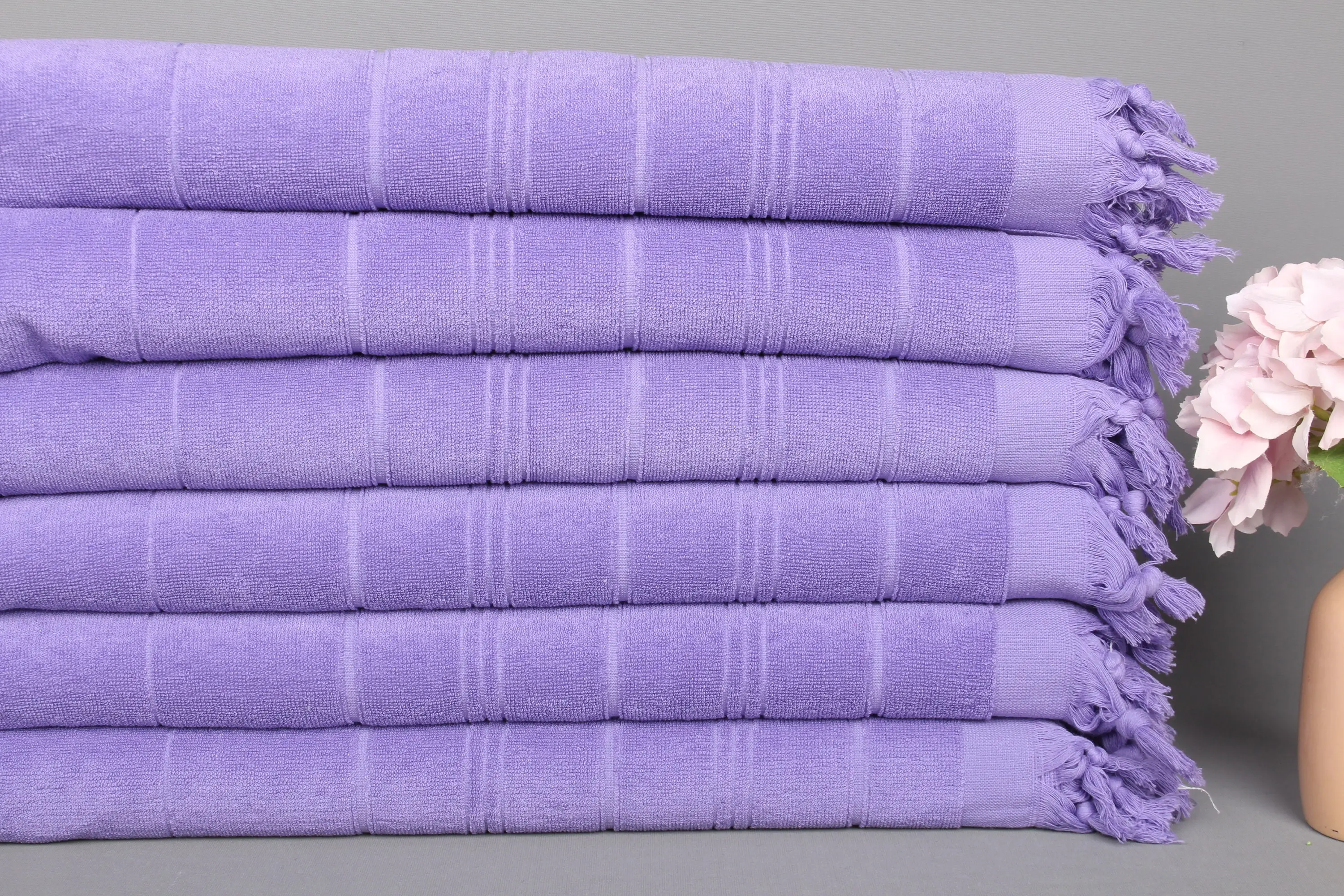 Lilac Cotton Hand Towel Turkish, Organic Recycled, 18x40 Inches - 1
