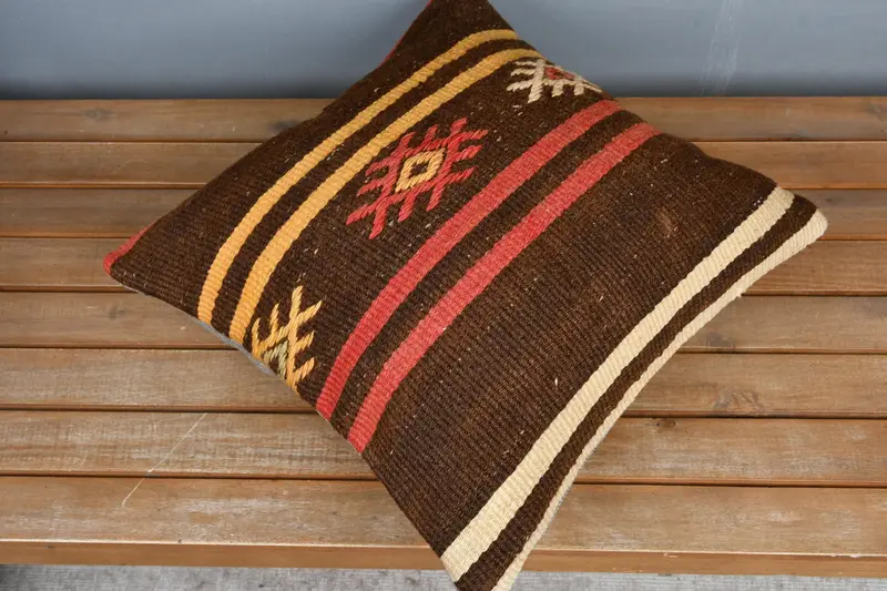 Kilim Pillow, Handwoven Pillow Cover Pillow Cover, Cushion, 18x18 Brown Pillow, Home Decor Pillow, Ethnical Kilim Rug Pillow - 2