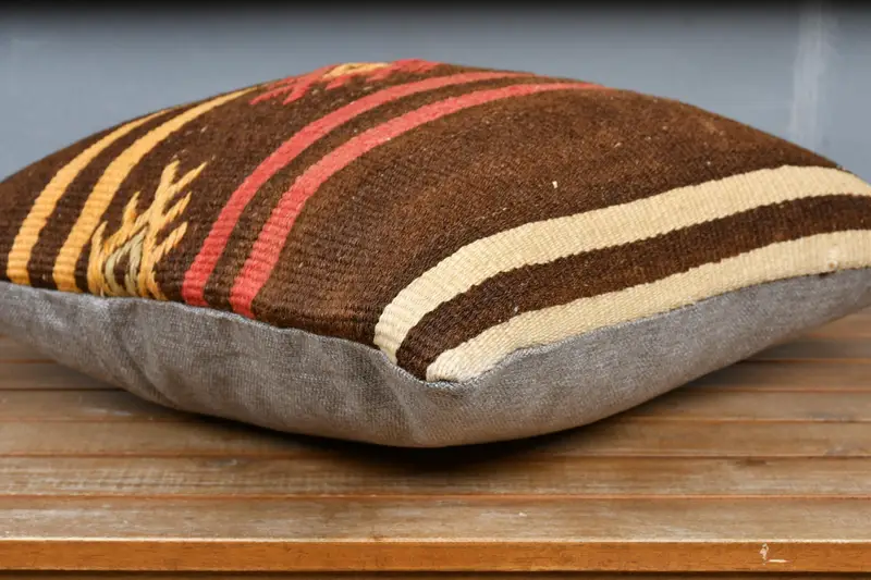 Kilim Pillow, Handwoven Pillow Cover Pillow Cover, Cushion, 18x18 Brown Pillow, Home Decor Pillow, Ethnical Kilim Rug Pillow - 4
