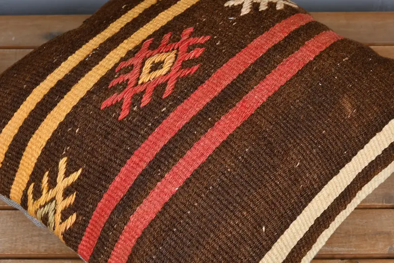 Kilim Pillow, Handwoven Pillow Cover Pillow Cover, Cushion, 18x18 Brown Pillow, Home Decor Pillow, Ethnical Kilim Rug Pillow - 3