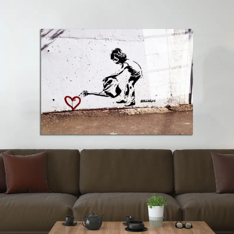 Elegant Printed Glass: Banksy Children Water, Love Heart Theme