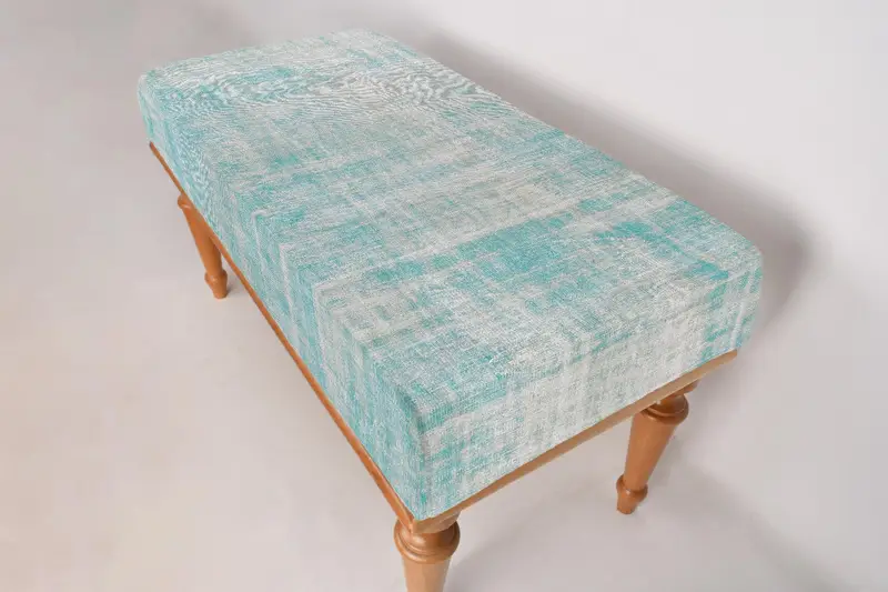 Modular Blue and White Kilim-Inspired Ottoman, Wool Blend Sofa Set