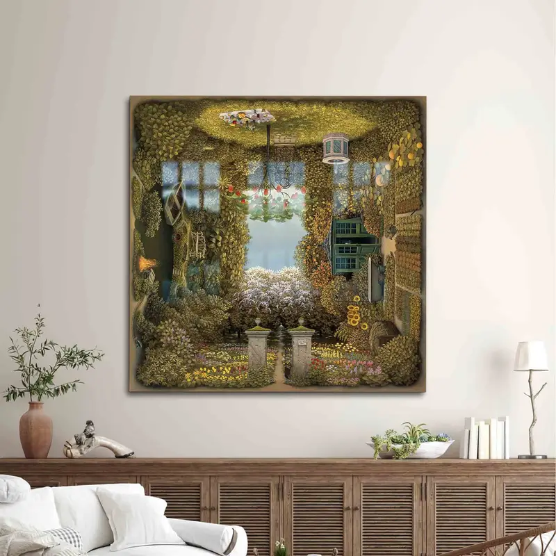 幻想的な超現実的なガラス: 抽象的な庭の風景のプリント デザイン