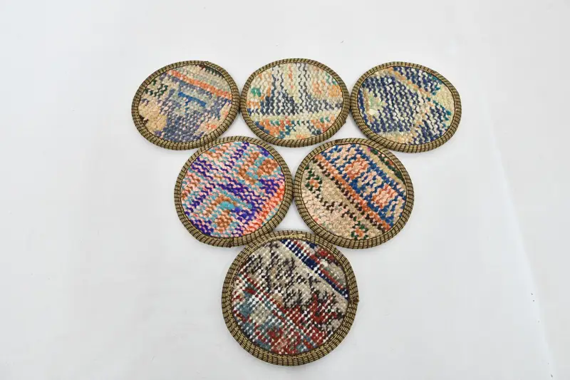 Posavasos redondos bohemios, posavasos de decoración de cocina azul y beige