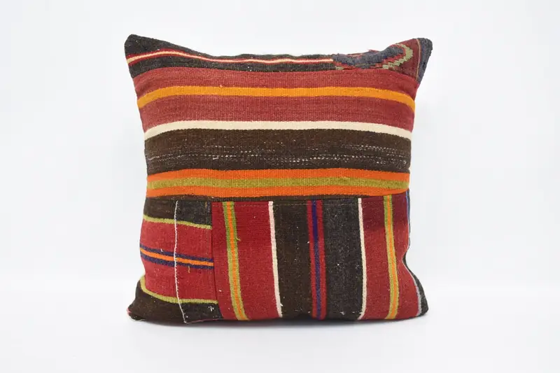 Throw Striped Wool Pillow Case, Moroccan 20x20 inch Red Pillow Cover - 1