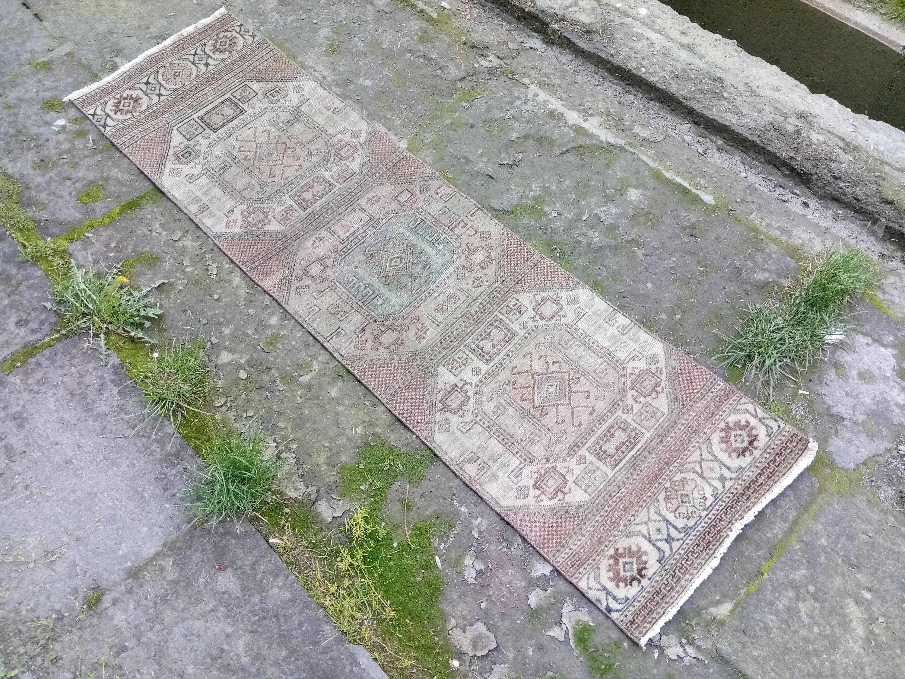 1.6x6 ft Vintage Rug, Brown Oriental Turkish Rug - 1