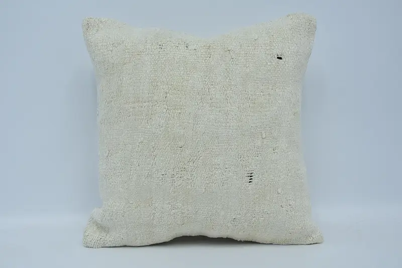 Throw Square Geometric Pillow Sham, Wool Moroccan 40x40 cm Beige Pillow Case - 1