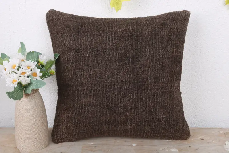 Pillow Case, Bed Pillow Cover, Farmhouse Cushion, Gift Pillow, Boho Pillow, 12x12 Brown Pillow Case, Ethnical Kilim Rug Pillow - 2