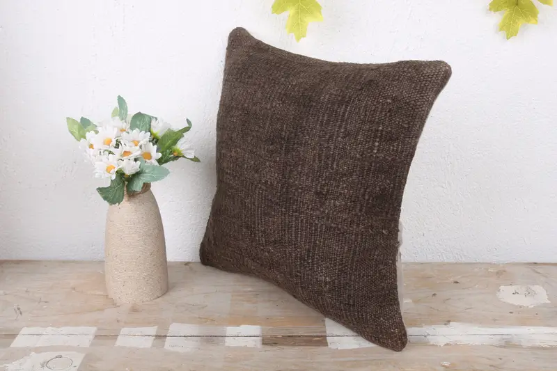 Pillow Case, Bed Pillow Cover, Farmhouse Cushion, Gift Pillow, Boho Pillow, 12x12 Brown Pillow Case, Ethnical Kilim Rug Pillow - 4