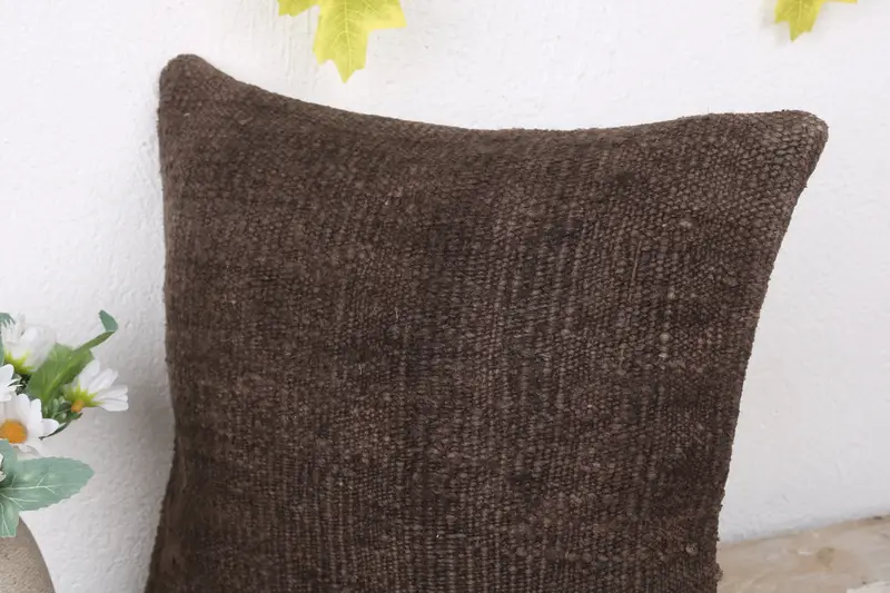 Pillow Case, Bed Pillow Cover, Farmhouse Cushion, Gift Pillow, Boho Pillow, 12x12 Brown Pillow Case, Ethnical Kilim Rug Pillow - 5