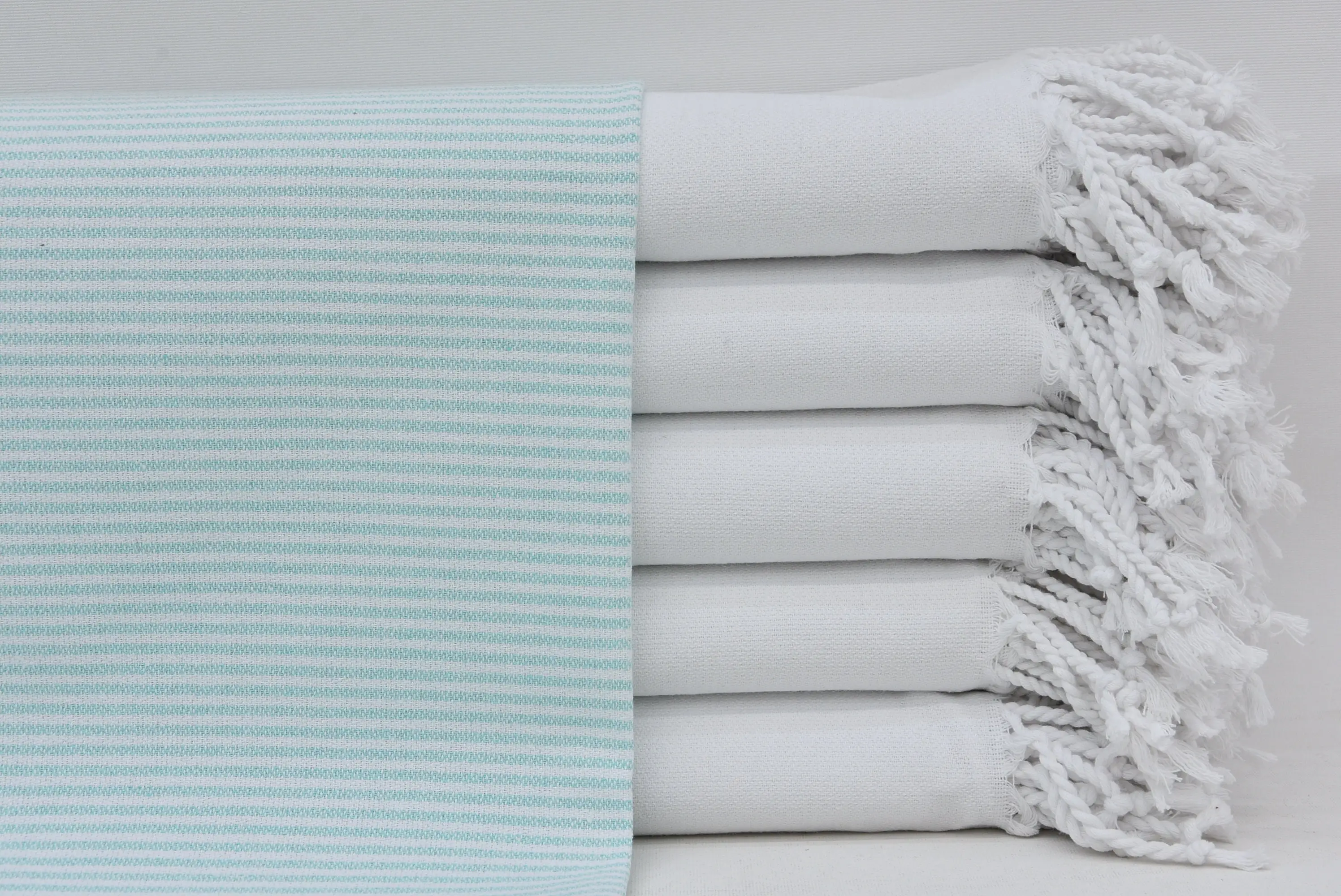Kitchen Towel Organic Cotton Green & White Striped Hand Towel, 20x40 - 1