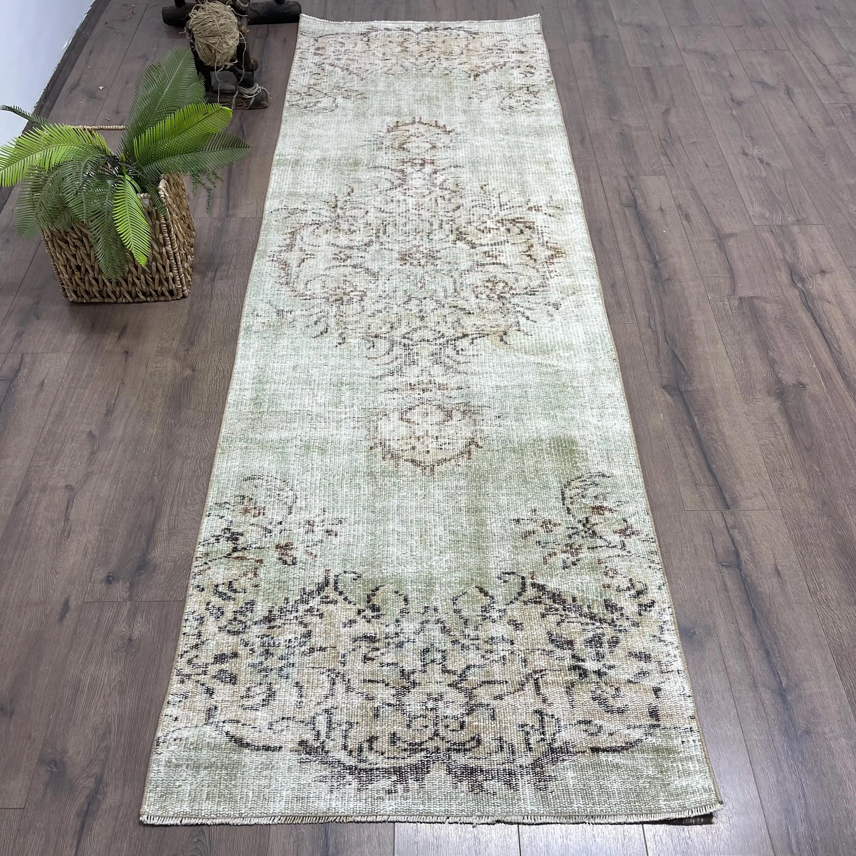 2.9x9.1 ft Turkish Rug, Vintage Runner Rug, Gray Brown Patchwork Wool Rug - 1