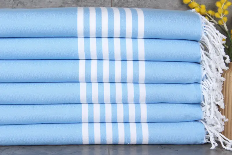 Custom Turkish Beach Towel Personalized Baby Blue Stripes, 40x71 Inches