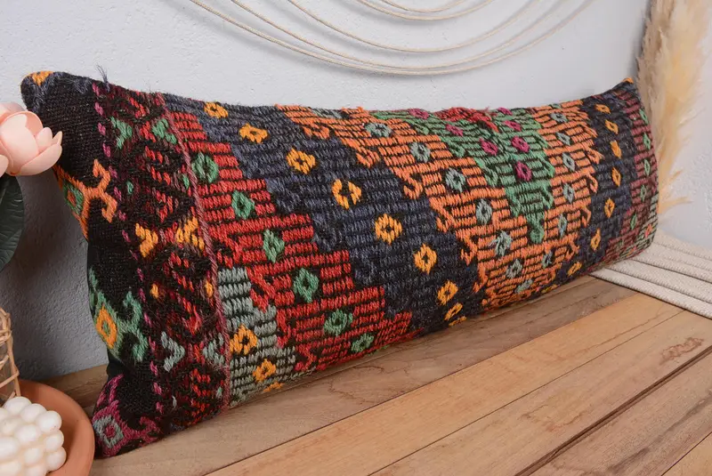 Orange & Bronze Southwestern Wurfkissen, handgemachtes Leinenkissen