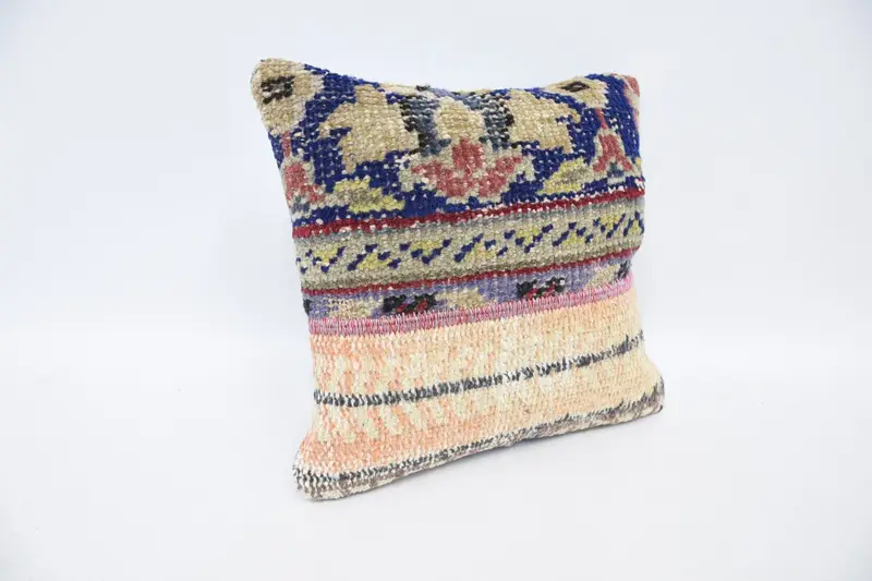 Cushion Case, Handmade Throw Pillow Case, Pillow for Sofa, 12x12 Blue Pillow Sham, Luxury Pillow Case, Antique Pillows, Home Decor Pillow - 3