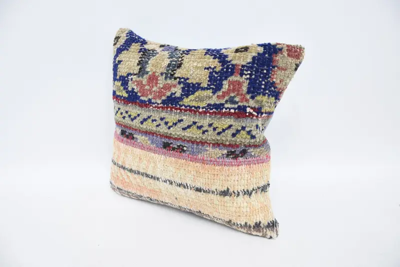 Cushion Case, Handmade Throw Pillow Case, Pillow for Sofa, 12x12 Blue Pillow Sham, Luxury Pillow Case, Antique Pillows, Home Decor Pillow - 4