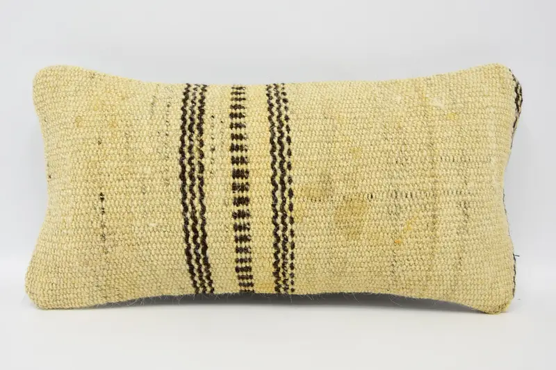 Throw Kilim Pillow, Cotton Cushion Case, Crochet Pattern Cushion Cover, Handmade Kilim Cushion, Cushion, 8x16 Beige Cushion Cover, Pillow for Couch - 1