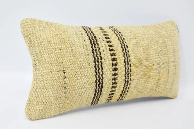 Throw Kilim Pillow, Cotton Cushion Case, Crochet Pattern Cushion Cover, Handmade Kilim Cushion, Cushion, 8x16 Beige Cushion Cover, Pillow for Couch - 3