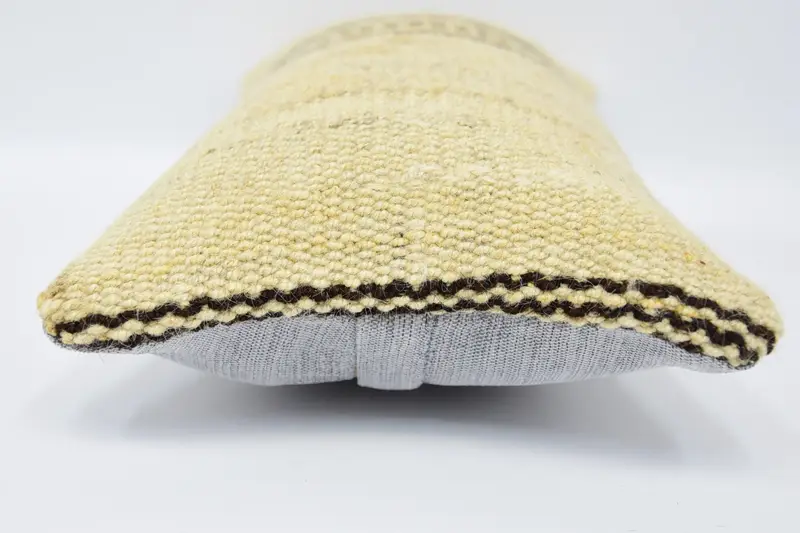 Throw Kilim Pillow, Cotton Cushion Case, Crochet Pattern Cushion Cover, Handmade Kilim Cushion, Cushion, 8x16 Beige Cushion Cover, Pillow for Couch - 5