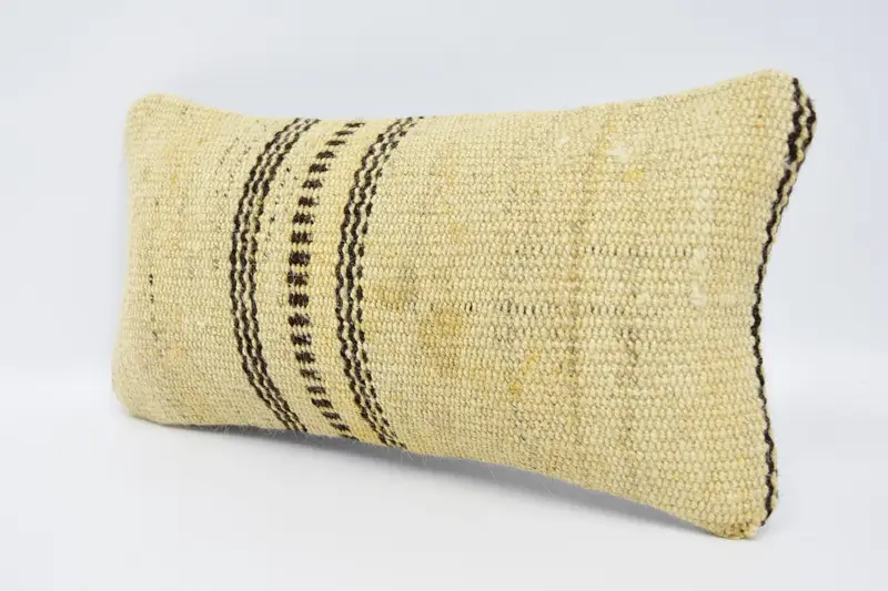 Throw Kilim Pillow, Cotton Cushion Case, Crochet Pattern Cushion Cover, Handmade Kilim Cushion, Cushion, 8x16 Beige Cushion Cover, Pillow for Couch - 4
