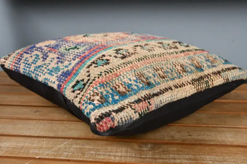 Cubierta de almohada, almohada boho, almohada de regalo, cojín étnico, cubierta simulada de almohada de almohada de boho, cubierta de almohada azul de 14x14, funda de almohada de kilim vintage - 4