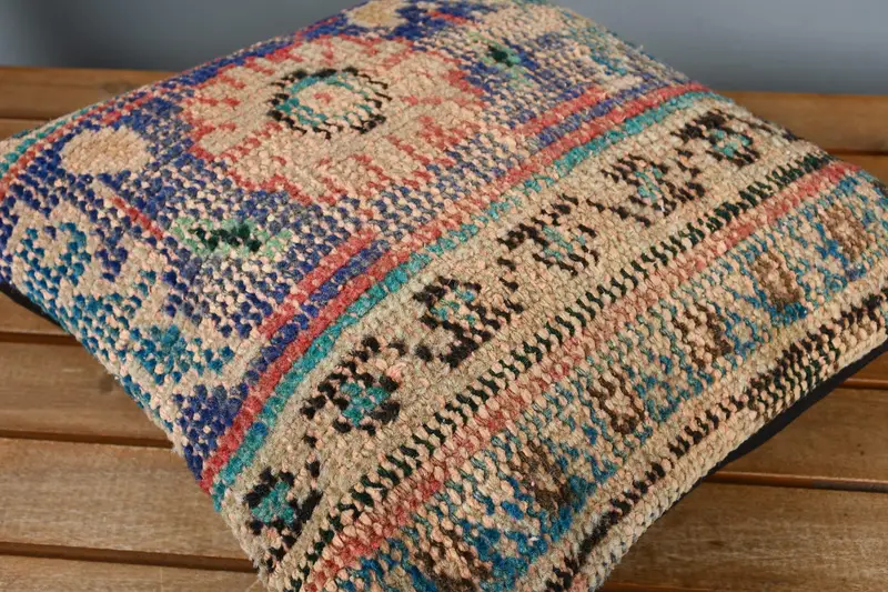 Cubierta de almohada, almohada boho, almohada de regalo, cojín étnico, cubierta simulada de almohada de almohada de boho, cubierta de almohada azul de 14x14, funda de almohada de kilim vintage - 3