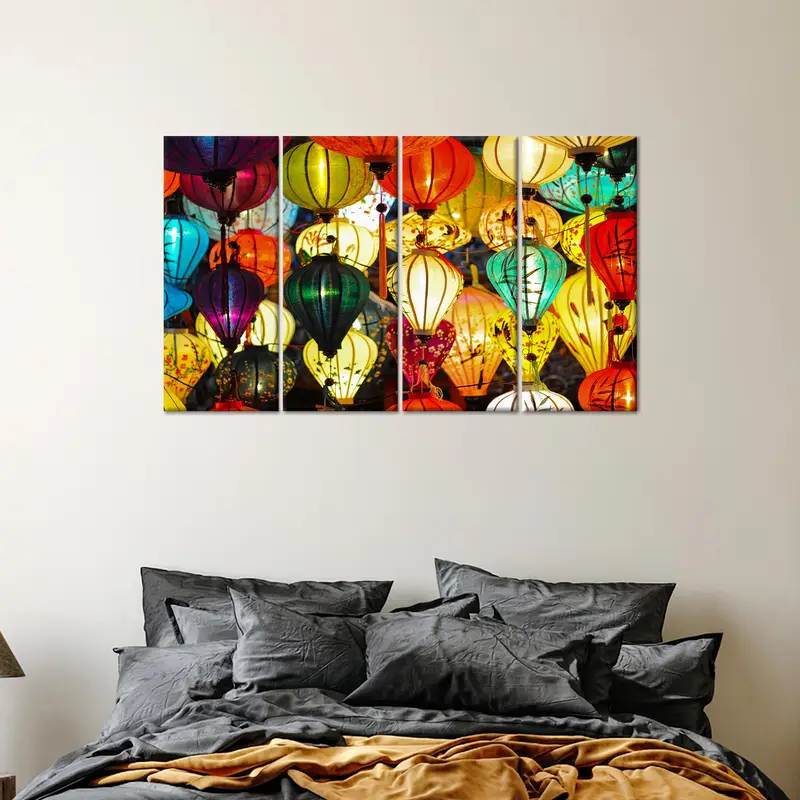 Lanterns Art Decor, Rainbow Canvas Decor, Colorful Wall Art, Asia Wall Decor, Lantern Festival Art, Wall Hanging Art, Home Decor Art, - 3